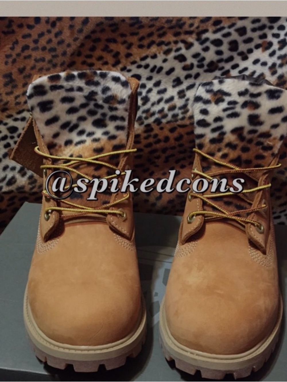 Timberland Wheat Lace-Up Boots with Leopard Cuff